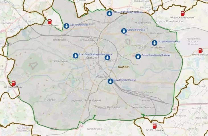 Map of the Clean Transportation Zone in Krakow
