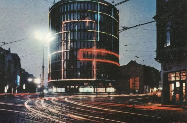 Neon signs on Okrąglak, postcard RUCH 1965-66