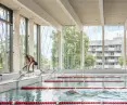 The Großfeldsiedlung public swimming pool was built in the northern part of Vienna, in the district of Floridsdorf