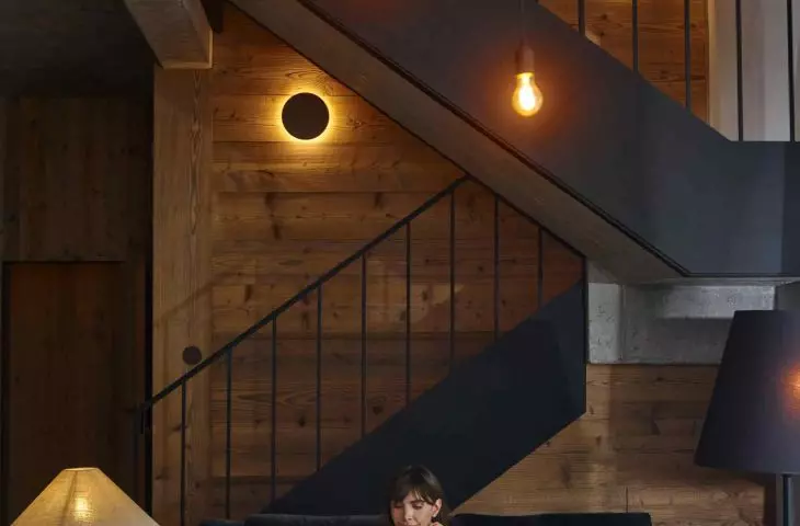 The interiors of the house are built from materials with a distinct natural texture