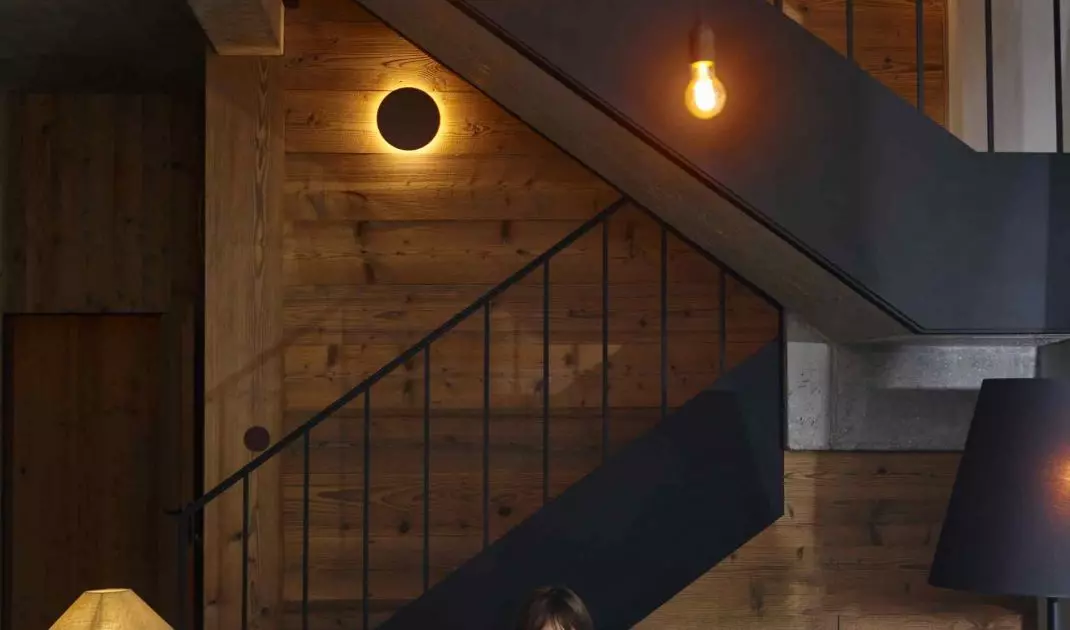 The interiors of the house are built from materials with a distinct natural texture