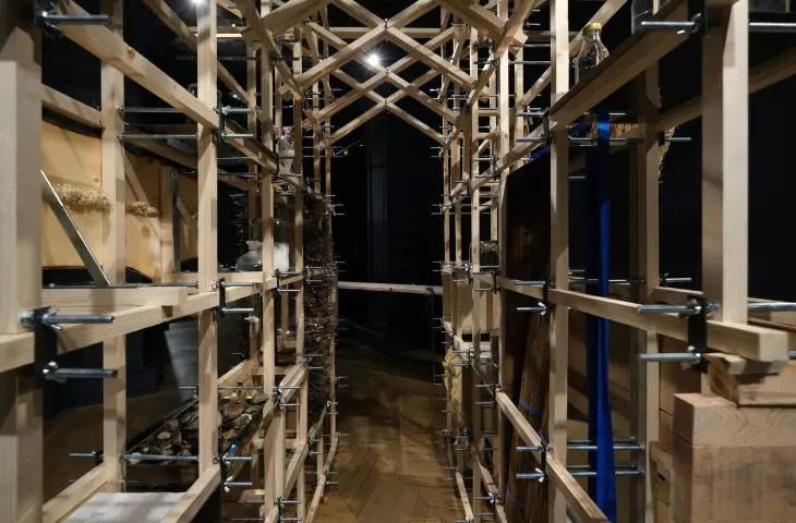 cabinet is filled with samples of water, soil and materials