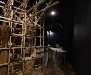 cabinet is filled with samples of water, soil and materials