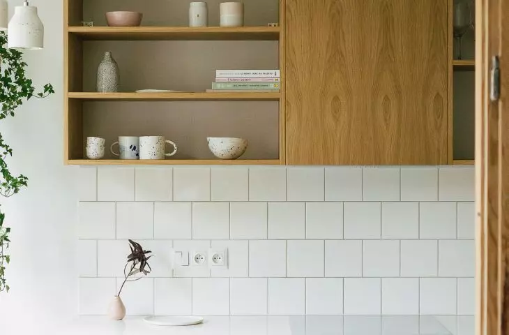 The kitchen is dominated by calm colors