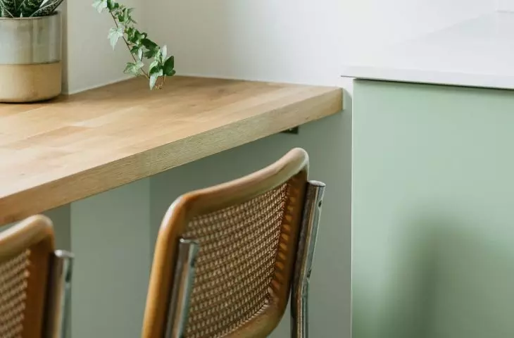 The kitchen windowsill has been transformed into a counter 
