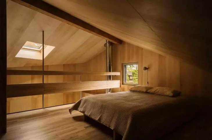The bedroom is located on the first floor
