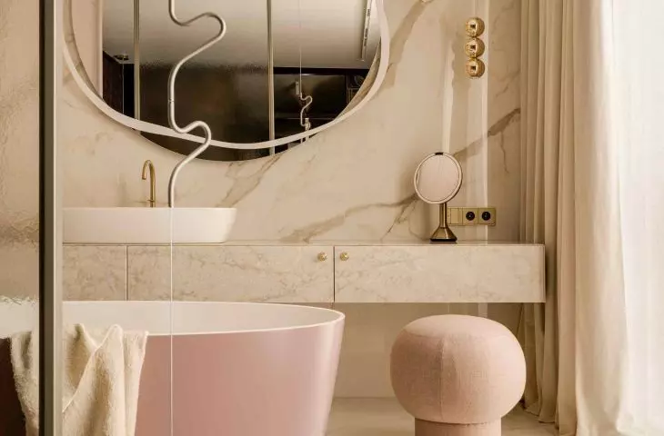 The bathroom is kept in light shades