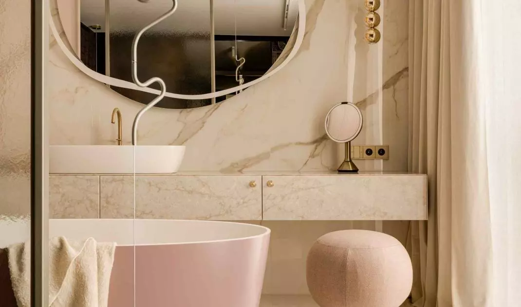 The bathroom is kept in light shades