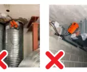 Fire damper installed at a distance of less than 75 mm from the ceiling.