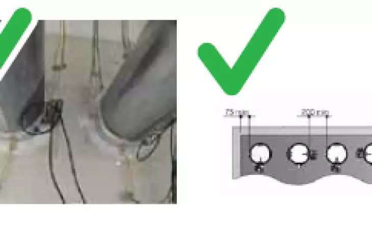Klapy przeciwpożarowe zainstalowano w odległości mniejszej niż 50 mm od siebie.
