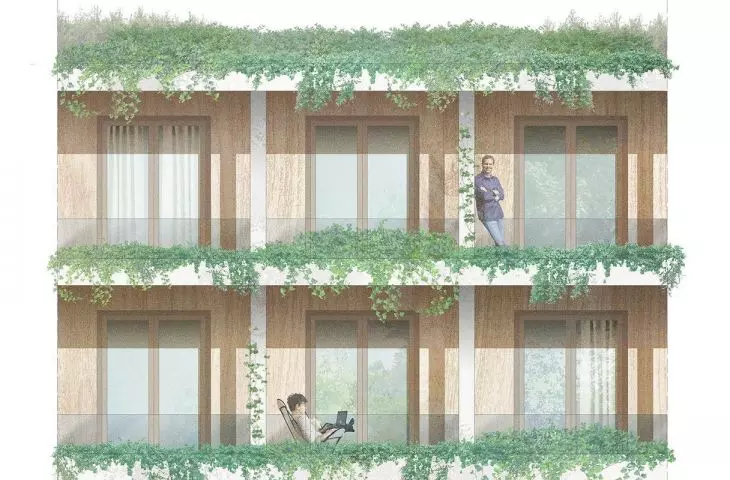 A student project of a multi-family housing estate by Anna Cukrowska from the Faculty of Architecture at the Warsaw University of Technology.
