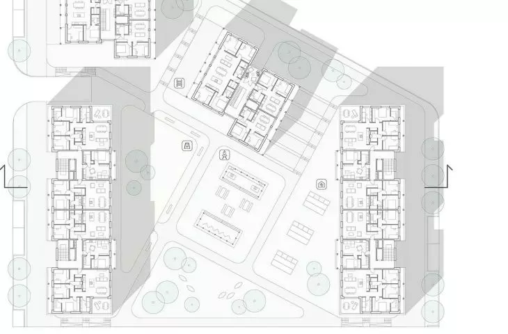 A student project of a multi-family housing estate by Anna Cukrowska from the Faculty of Architecture at the Warsaw University of Technology.