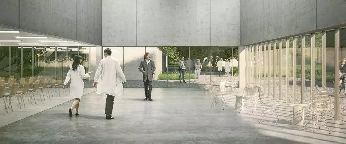 Instytut Bezpieczeństwa i Higieny Żywności, Wolny Uniwersytet w Berlinie — pierwsza nagroda w konkursie na budowę nowego laboratorium i budynku dydaktycznego na kampusie Düppel, proj.: wulf architekten, 2018 © wulf architekten, wizualizacja: Brutal & Delikat