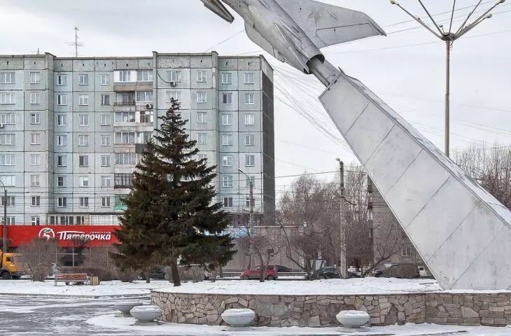 MIG-21F aircraft monument in Krasnoyarsk