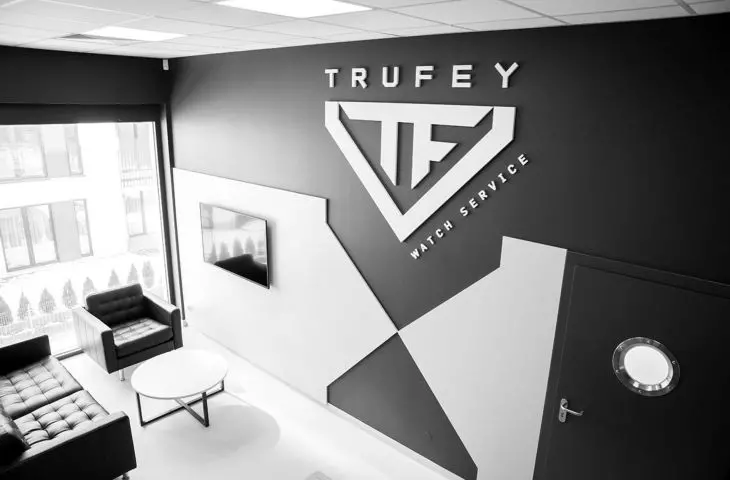 Interior of the TRUFEY watch service in Cracow, Poland