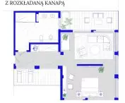 rzut mieszkania dwuosobowego z rozkładaną kanapą