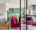 View of the living room and kitchen from the game room 