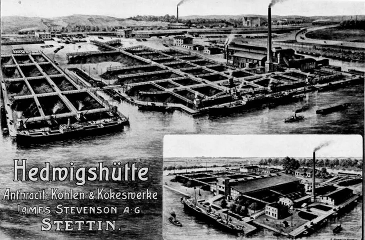 Magazyny spółki „Hedwigshütte — Anthrazit. Kohlen & Kokswerke. James Stevenson AG, Stettin” na Gocławiu