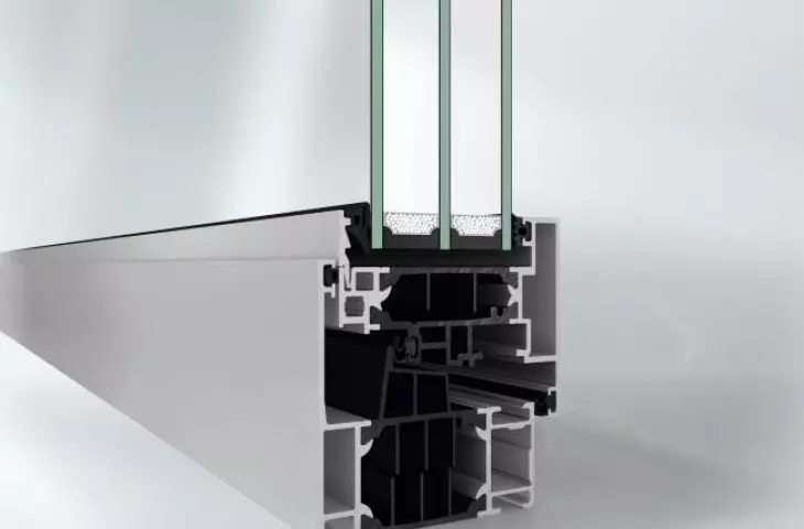 Cross-section through the optimized Schüco AW CT 72 BS window profile with concealed sash