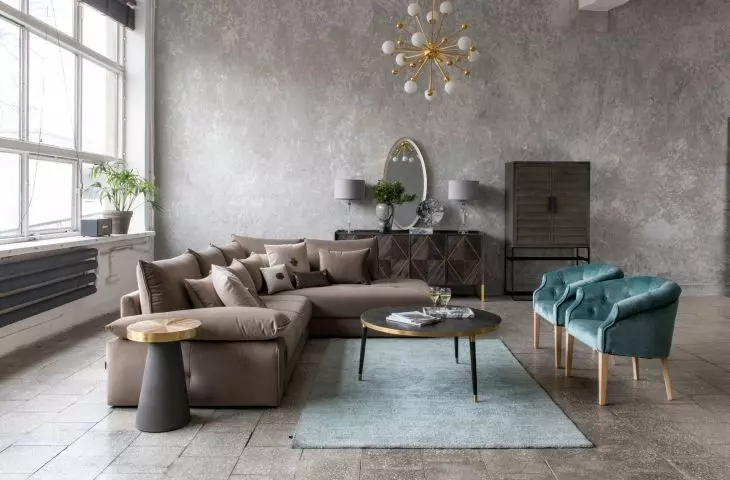 Turquoise accessories will break the neutrality of the color of the interior