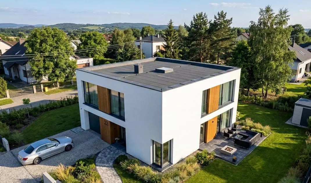 Flat roof is an ideal solution for those who want to fully utilize the entire usable area of the house