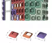 The most important element shaping the perception of the object is the modular arrangement of convex, softly contoured frames that form a regular grid encompassing the entire block