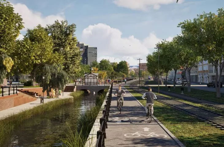 View along the reconstructed Bydgoszcz Canal towards the east, in the area of Multikino