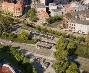 widok z lotu ptaka w rejonie skrzyżowania ulicy Grunwaldzkiej z ulicą Marszałka Focha