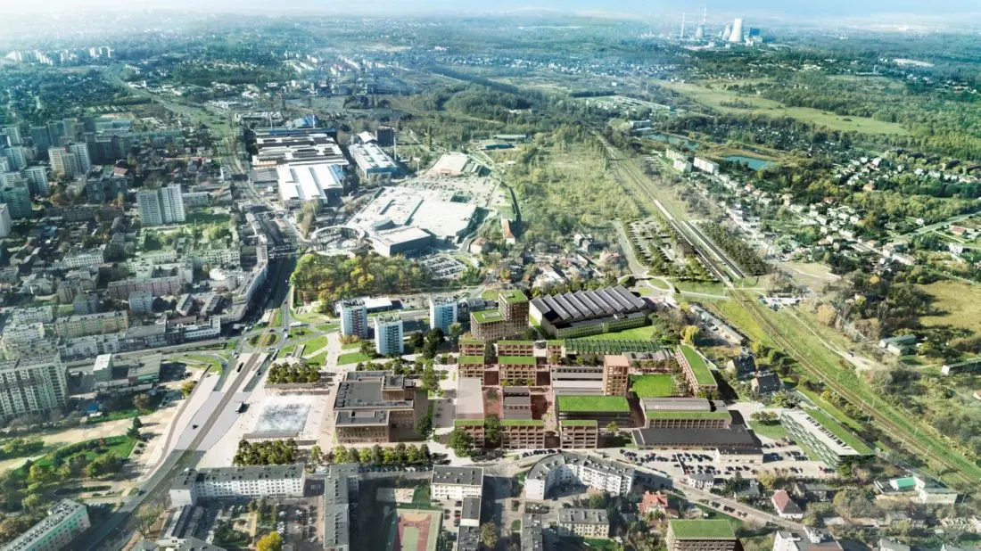nowe centrum Dąbrowy
Górniczej — widok od wschodu
