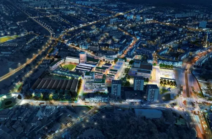 The new center of Dabrowa Gornicza - night view from the west