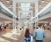 wnętrze tzw. Zagłębiowskiego Rynku Smaków — przestrzeń typu food hall w hali H3