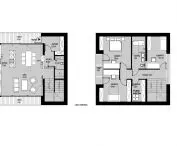 House in color variant S. Ground and first floor plan