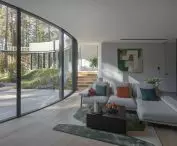 the interior is decorated in bright colors