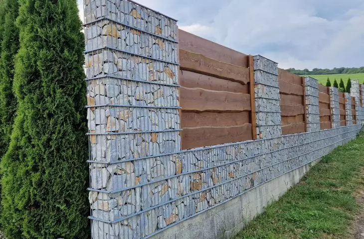 Premium gabion fence with wood