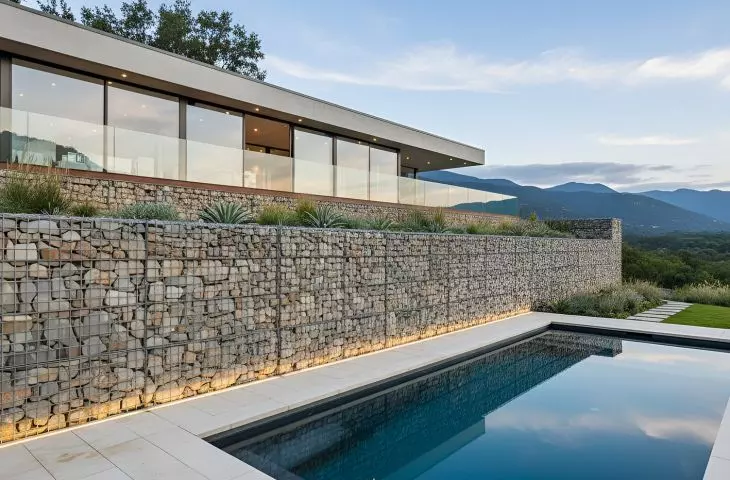 Gabion wall made of gabion baskets