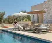 TALENTI - ERMES umbrella, PARKER furniture, Plaza tables, MUSA PLANTER pots, DOLCEVITA lanterns