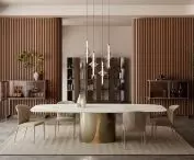 BONTEMPI - TALOS table, GRACE chairs, ELVIS display cabinets, HELENA bookcase, RAIN lamp