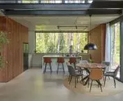 view from the lounge area to the kitchen and dining room