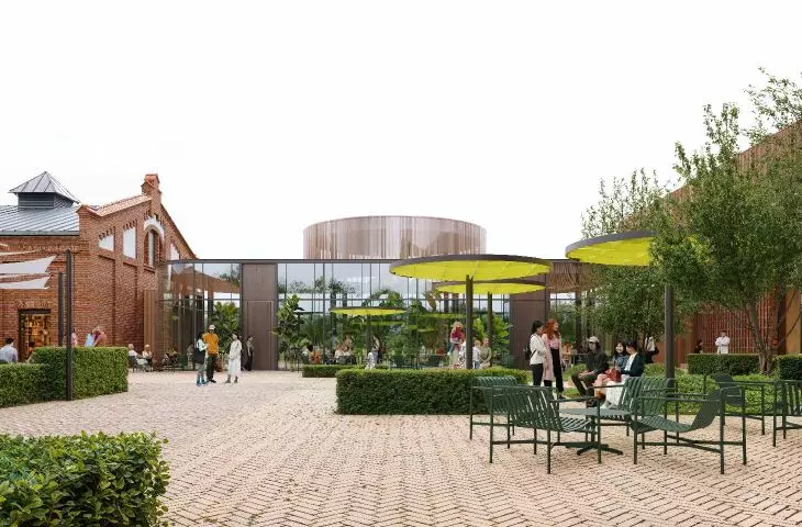 The main square with a transparent glass pavilion
