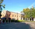 A view of the renovated buildings and the link between them