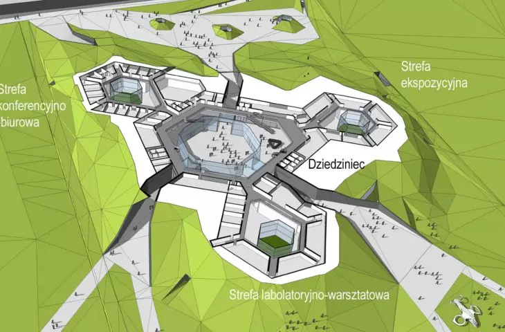 konkursowy projekt Małopolskiego Centrum Nauki w Krakowie, schemat 3D