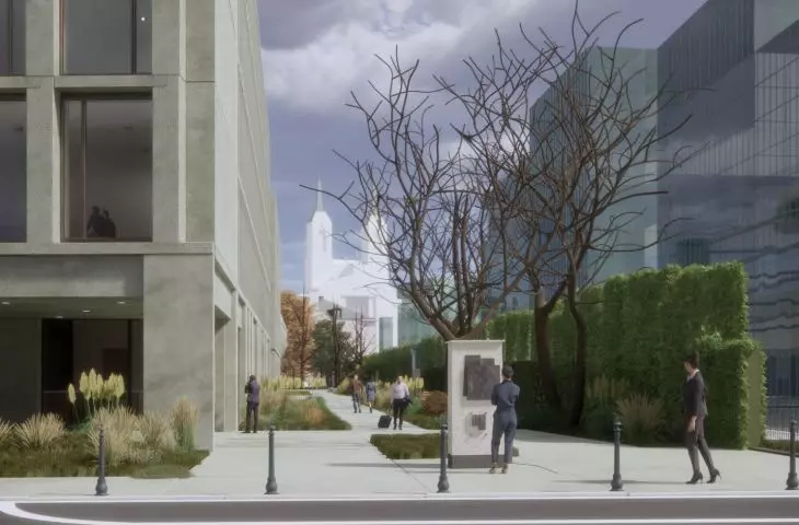 Green alley on the west side of the complex