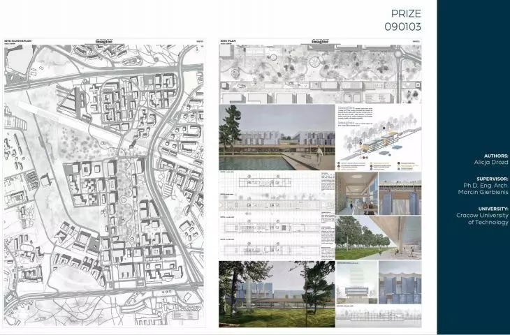 selected boards of the projects awarded in the international architectural and urban planning competition Cracow University of Technology (CUT) Campus, organized by the Cracow University of Technology and the Faculty of Architecture of PK