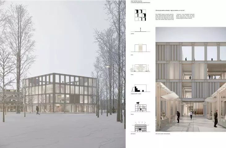 „Zagadka. Bazar, food hall i coworking, ul. Wyspiańskiego, Gdańsk Wrzeszcz” — dyplom inżynierski Aleksandry Ciżek zrealizowany w Katedrze Architektury Mieszkaniowej i Użyteczności Publicznej w 2024 roku