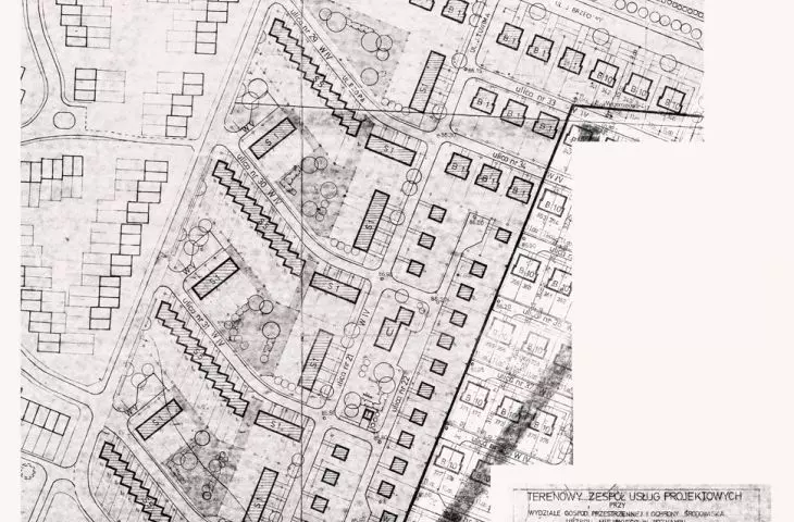 rok 1975, plan zagospodarowania przestrzennego osiedla budownictwa jednorodzinnego Poznań, Ławica Wschód — fragment, dzisiejszy obszar ulic Ezopa, Fedrusa, Kryłowa, Pana Twardowskiego