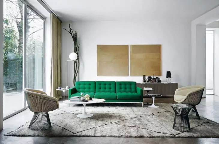 Florence sofa by Florence Knoll; Platner armchairs by Warren Platner
