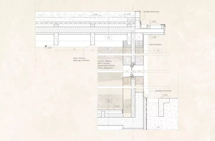 Detail of rammed earth wall