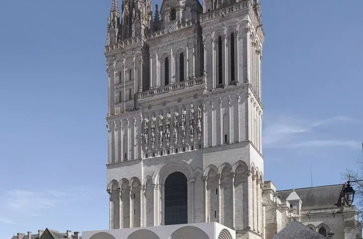 Portico in front of the facade of the Cathedral of St. Maurice in Angers