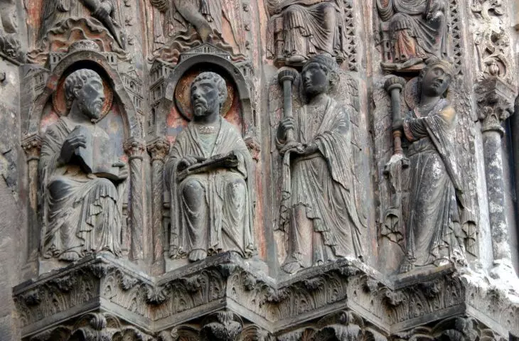 Polychrome sculptures from the portal of the Cathedral of St. Maurice in Angers