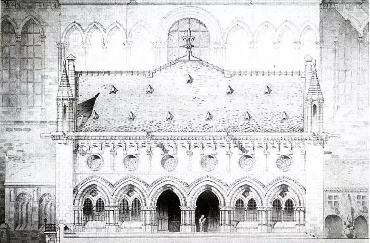 XIX-centrury design of portico in front of the Cathedral of St. Maurice in Angers